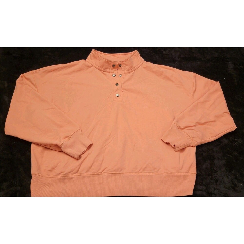 Como Vintage Women's XL Mock Neck Top Sweater With Snaps Opening Coral Orange